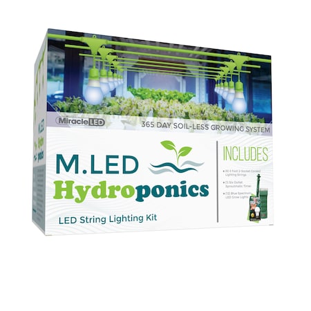 Miracle Led Absolute Daylight Hydroponics LED Indoor Grow Light Kit, 2-Socket, Blue Spectrum, 100W, Timer, 6PK 802469